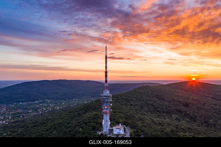 TV tower in Pecs Hungary with Mecsek hills-stock-foto