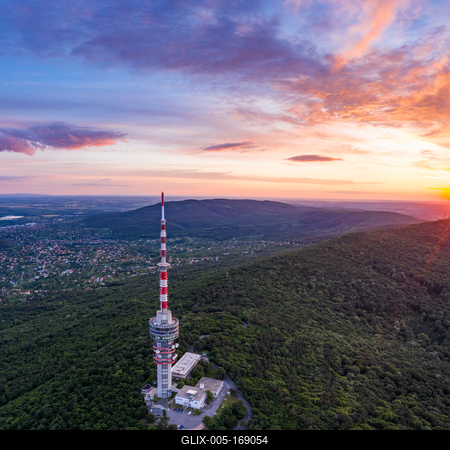 TV tower in Pecs Hungary with Mecsek hills-stock-foto