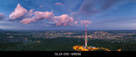 TV tower in Pecs Hungary with Mecsek hills-stock-foto