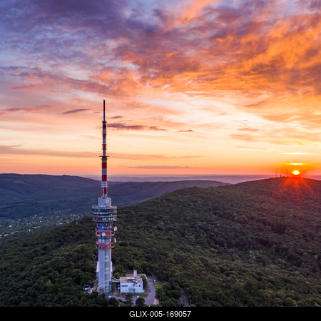 TV tower in Pecs Hungary with Mecsek hills-stock-foto