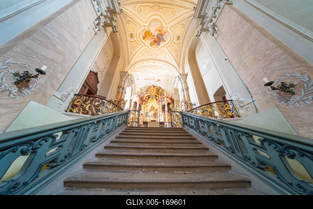 TIHANY - AUG 24 : Old fresco on Abbey of Tihany 24 Aug 2020 in Tihany, Hungary. It is a big catholic Church-stock-foto