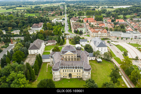 Aerial photo of  beautiful Batthyany castle, Kormend-stock-foto
