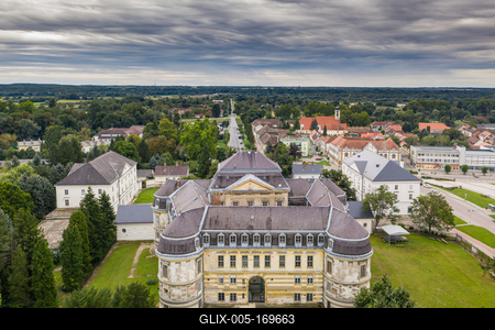 Aerial photo of  beautiful Batthyany castle, Kormend-stock-foto