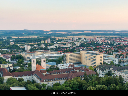 Bird eye view: Pecs, Pius church and university city-stock-foto