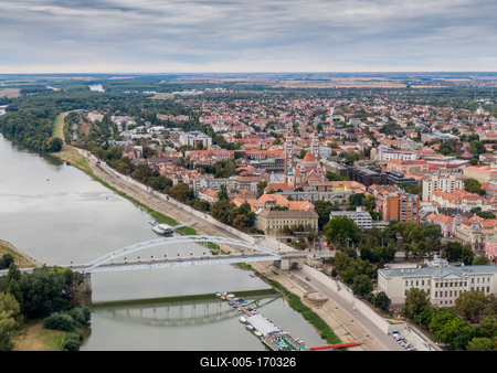 aerial photo of  beautiful Szeged with Tisza-stock-foto