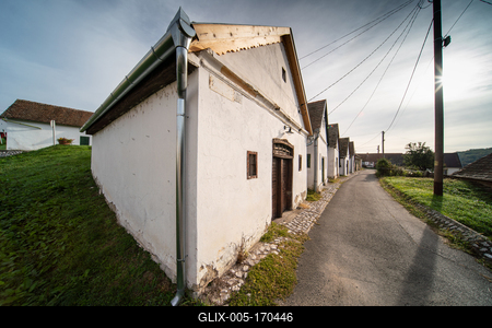 Wine cellars in a row in Southern Hungary in Palkonya village-stock-foto