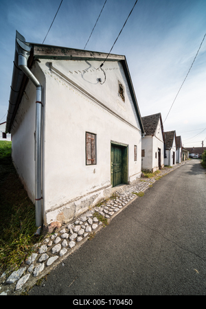 Wine cellars in a row in Southern Hungary in Palkonya village-stock-foto