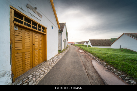 Wine cellars in a row in Southern Hungary in Palkonya village-stock-foto