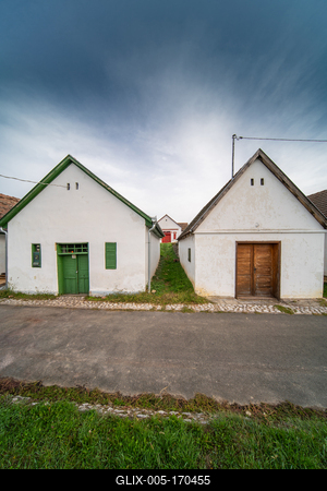 Wine cellars in a row in Southern Hungary in Palkonya village-stock-foto