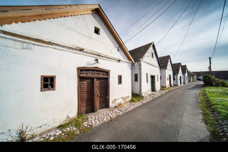 Wine cellars in a row in Southern Hungary in Palkonya village-stock-foto