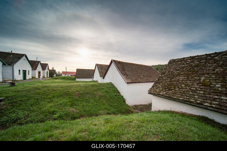 Wine cellars in a row in Southern Hungary in Palkonya village-stock-foto