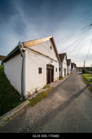 Wine cellars in a row in Southern Hungary in Palkonya village-stock-foto