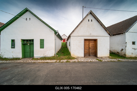 Wine cellars in a row in Southern Hungary in Palkonya village-stock-foto