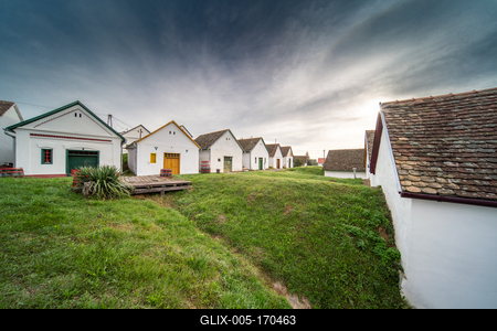 Wine cellars in a row in Southern Hungary in Palkonya village-stock-foto