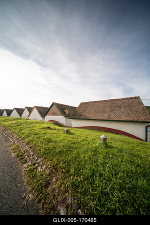 Wine cellars in a row in Southern Hungary in Palkonya village-stock-foto