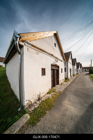 Wine cellars in a row in Southern Hungary in Palkonya village-stock-foto