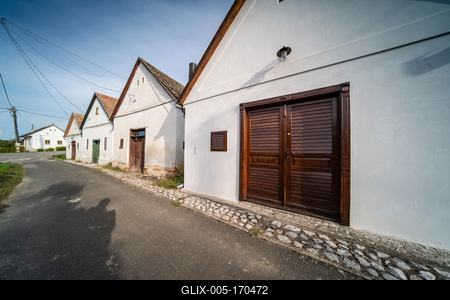 Wine cellars in a row in Southern Hungary in Palkonya village-stock-foto