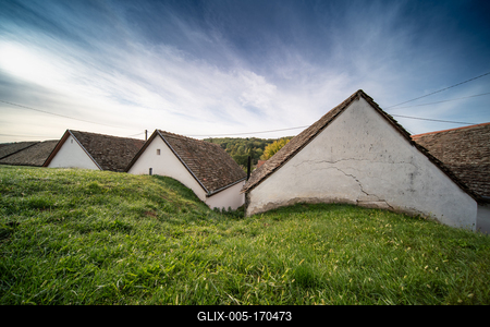 Wine cellars in a row in Southern Hungary in Palkonya village-stock-foto