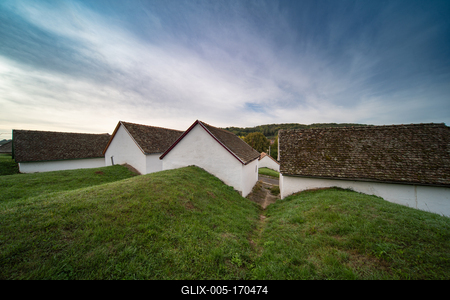 Wine cellars in a row in Southern Hungary in Palkonya village-stock-foto