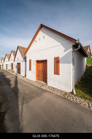 Wine cellars in a row in Southern Hungary in Palkonya village-stock-foto