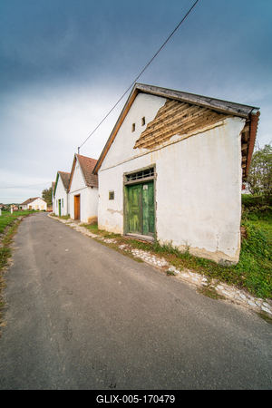 Wine cellars in a row in Southern Hungary in Palkonya village-stock-foto