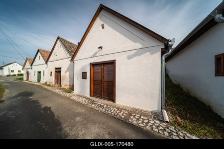 Wine cellars in a row in Southern Hungary in Palkonya village-stock-foto