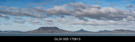 Lake Balaton with Badacsony hill and cloudy sky-stock-foto