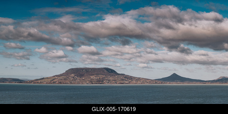 Lake Balaton with Badacsony hill and cloudy sky-stock-foto