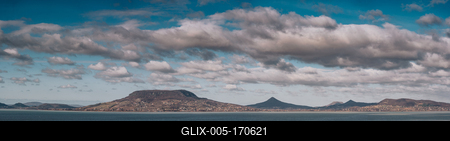 Lake Balaton with Badacsony hill and cloudy sky-stock-foto