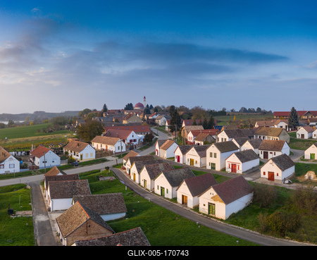 Wine cellars in a row in Southern Hungary in Palkonya village-stock-foto