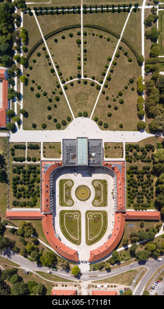 Top down view of beautiful Eszterhazy Castle in Fertod, Hungary-stock-foto
