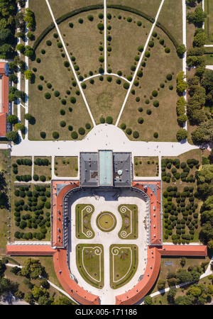 Top down view of beautiful Eszterhazy Castle in Fertod, Hungary-stock-foto