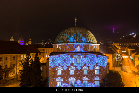 light painting on Mosque on main square of Pecs, Hungary-stock-foto