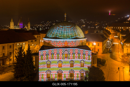 light painting on Mosque on main square of Pecs, Hungary-stock-foto