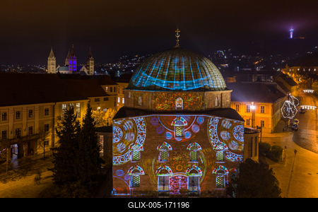 light painting on Mosque on main square of Pecs, Hungary-stock-foto
