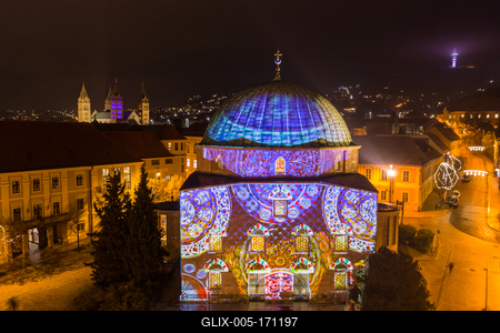 light painting on Mosque on main square of Pecs, Hungary-stock-foto