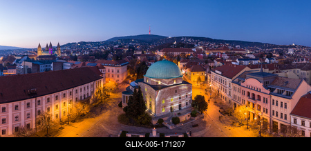 Aerial view of beautiful Pecs with christmas lights-stock-foto