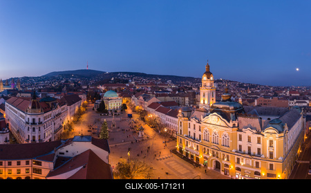 Aerial view of beautiful Pecs with christmas lights-stock-foto
