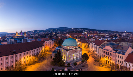 Aerial view of beautiful Pecs with christmas lights-stock-foto