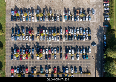 Aerial drone view above cars at parking-stock-foto