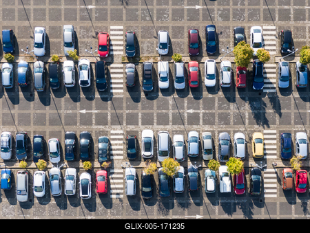 Aerial drone view above cars at parking-stock-foto