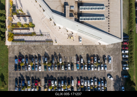 Aerial drone view above cars at parking-stock-foto