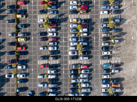 Aerial drone view above cars at parking-stock-foto