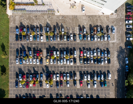 Aerial drone view above cars at parking-stock-foto