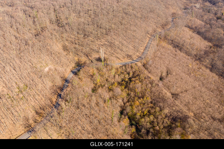 Aerial drone view from a cury road in mecsek-stock-foto