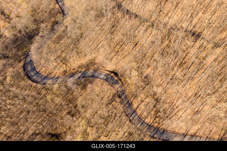 Aerial drone view from a cury road in mecsek-stock-foto