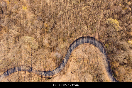 Aerial drone view from a cury road in mecsek-stock-foto
