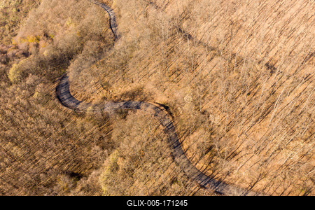 Aerial drone view from a cury road in mecsek-stock-foto