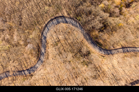 Aerial drone view from a cury road in mecsek-stock-foto