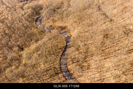 Aerial drone view from a cury road in mecsek-stock-foto